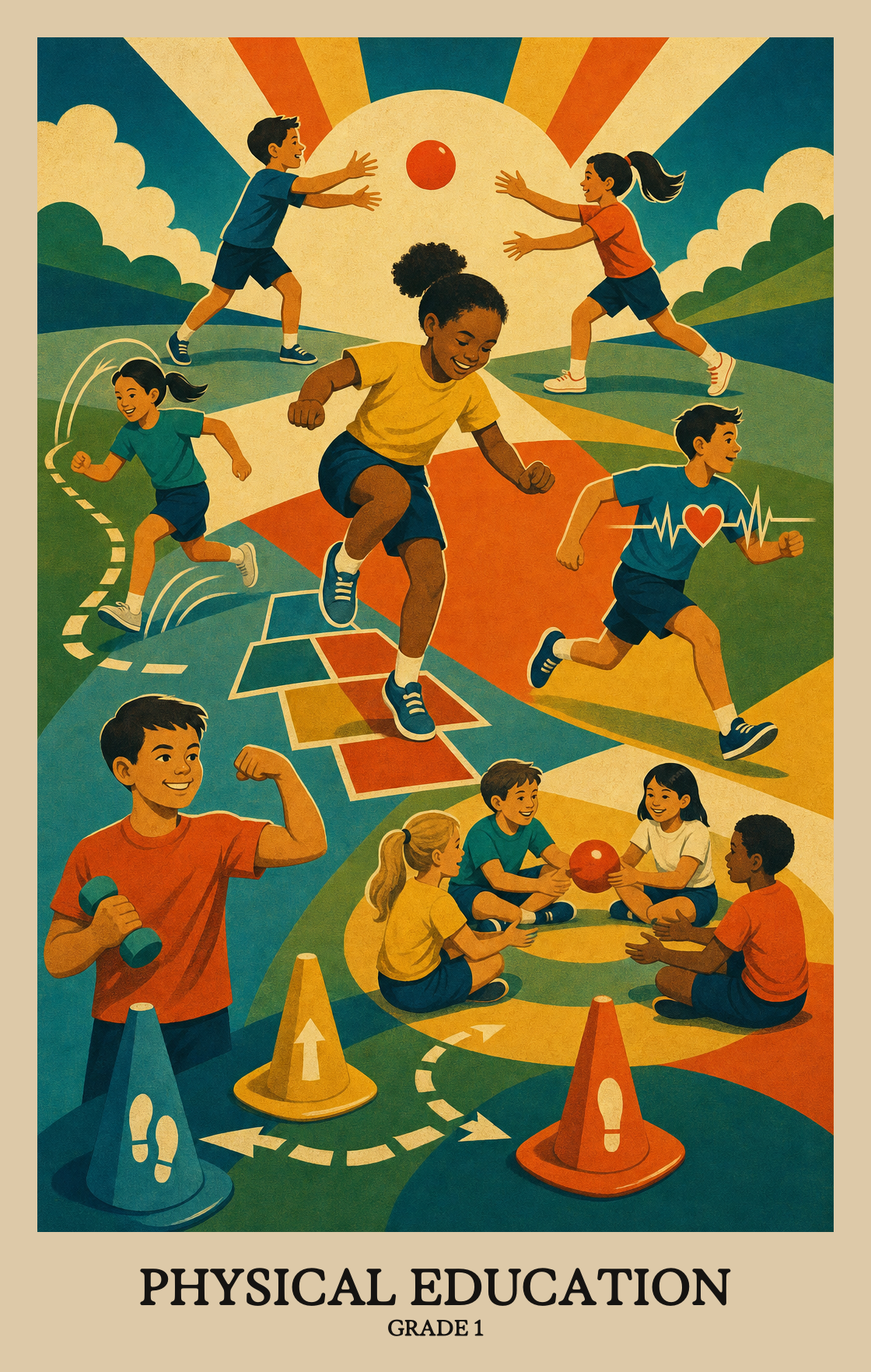 Illustration of what students learn in Grade 1 Physical Education