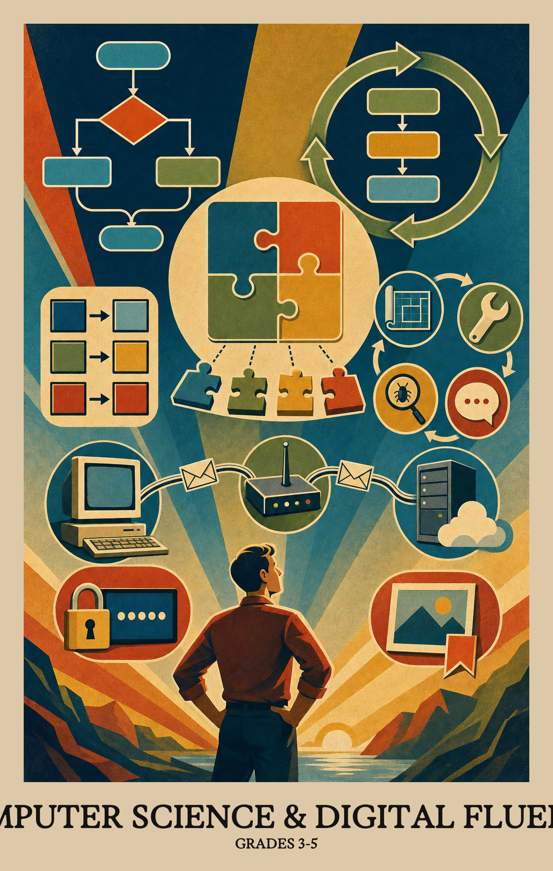 Illustration of what students learn in Grades 3-5 Computer Science & Digital Fluency