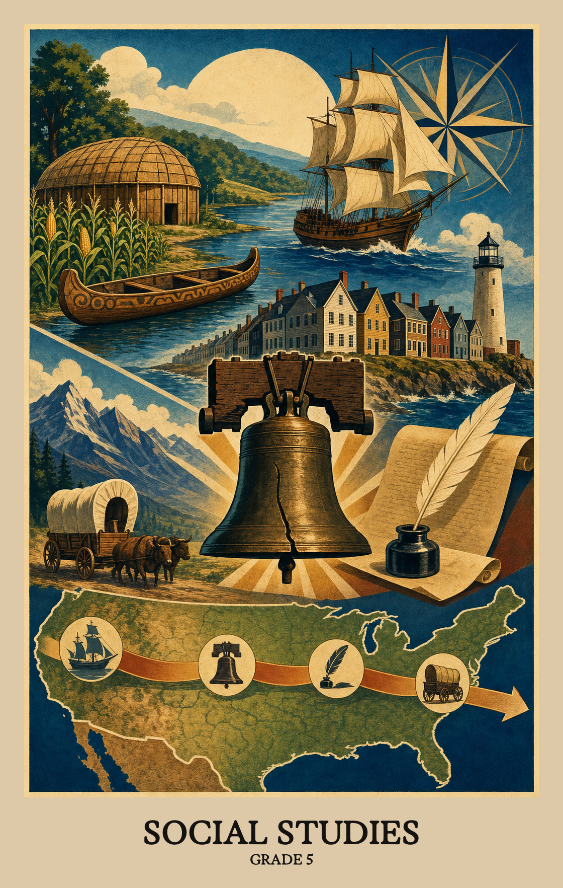 Illustration of what students learn in Grade 5 Social Studies