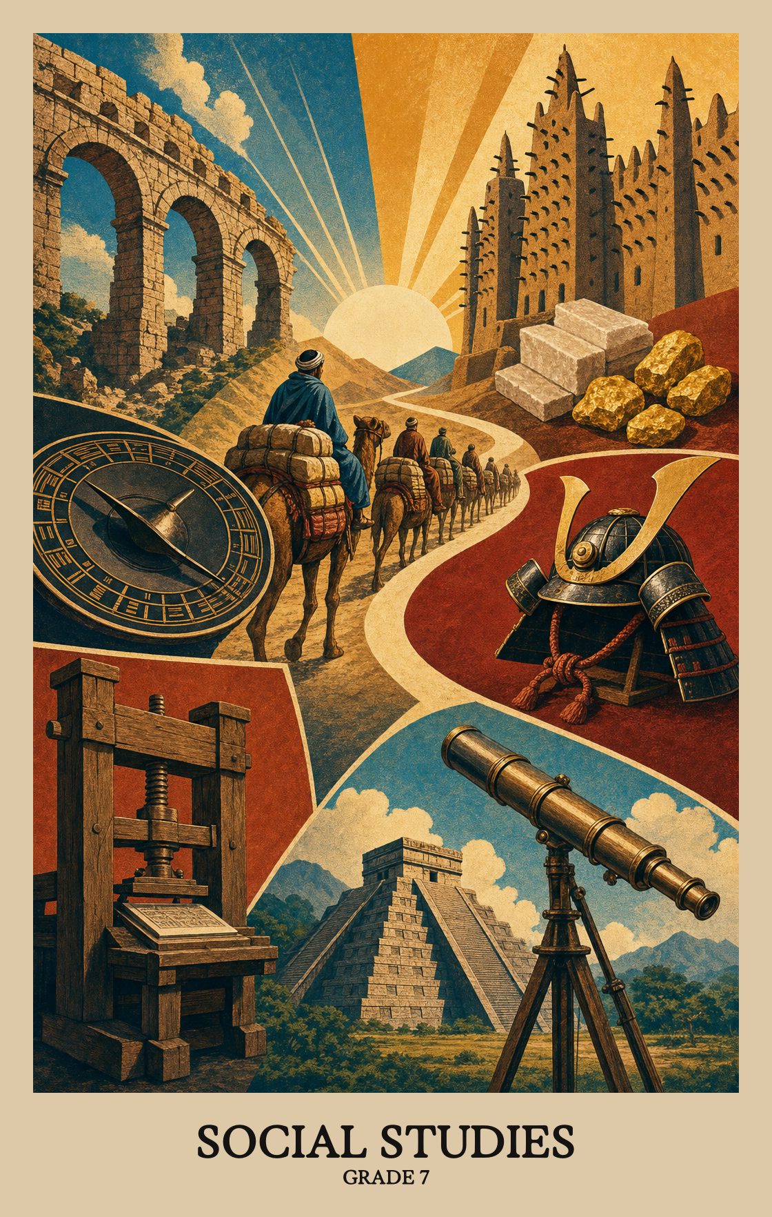 Illustration of what students learn in Grade 7 Social Studies