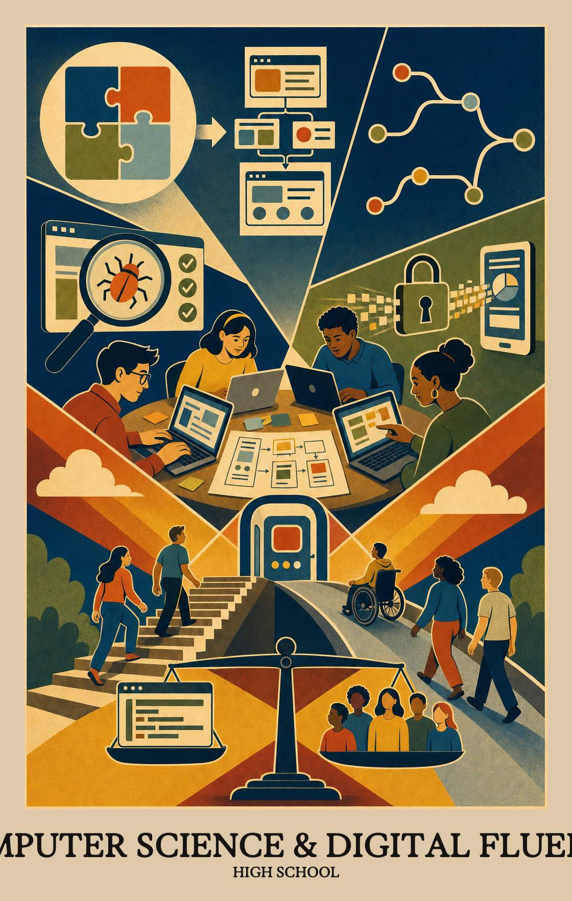 Illustration of what students learn in High School Computer Science & Digital Fluency