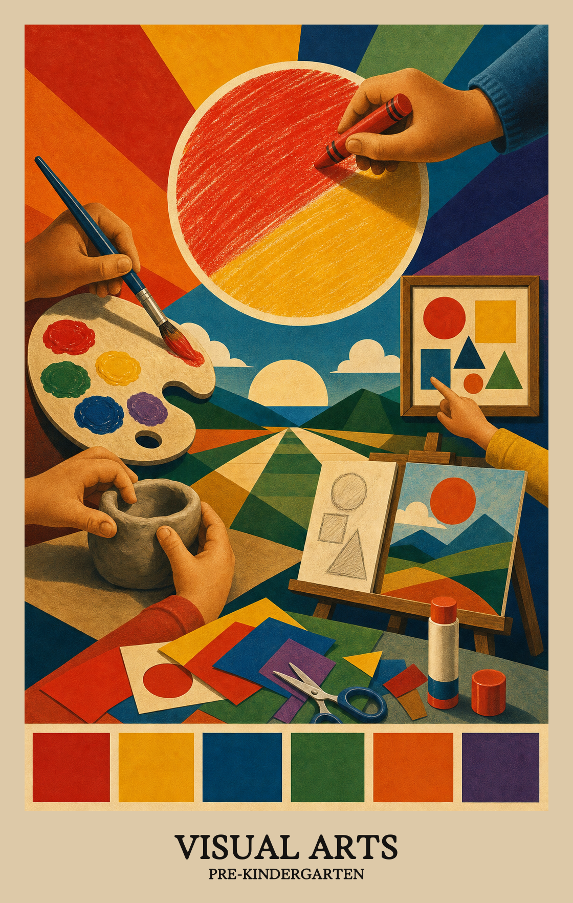 Illustration of what students learn in Pre-Kindergarten Arts: Visual Arts