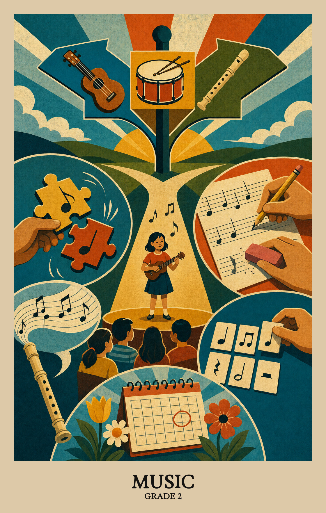 Illustration of what students learn in Grade 2 Arts: Music