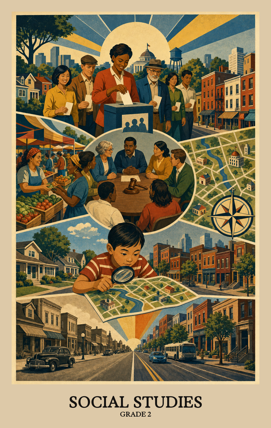 Illustration of what students learn in Grade 2 Social Studies