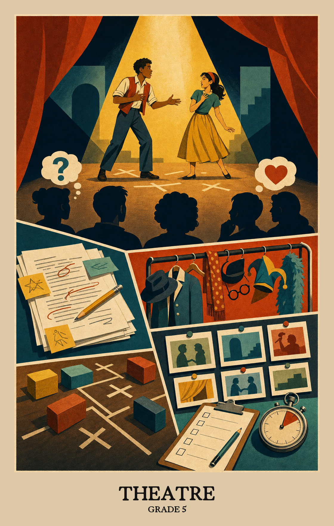 Illustration of what students learn in Grade 5 Arts: Theatre