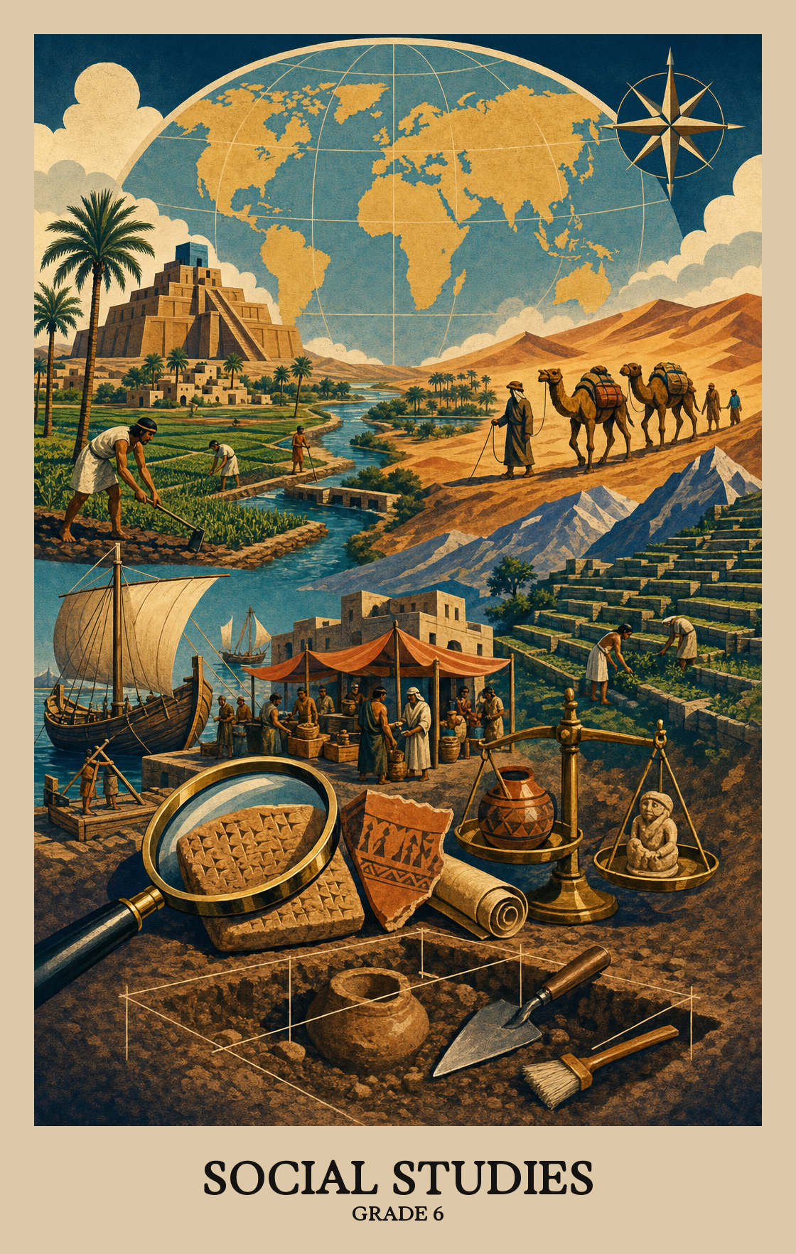 Illustration of what students learn in Grade 6 Social Studies