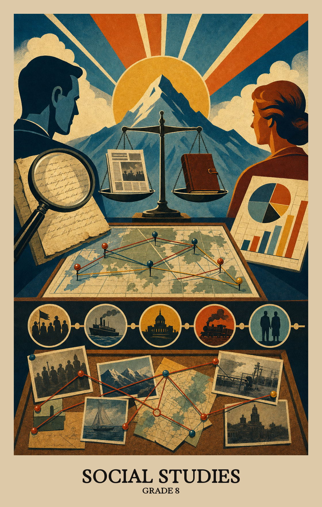 Illustration of what students learn in Grade 8 Social Studies