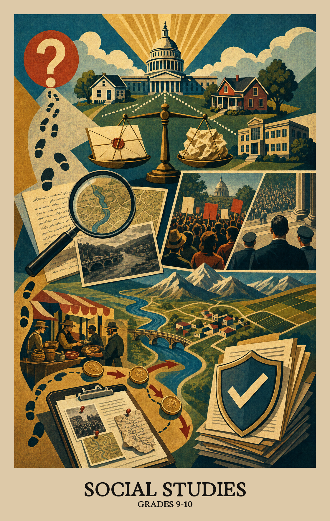 Illustration of what students learn in Grades 9-10 Social Studies