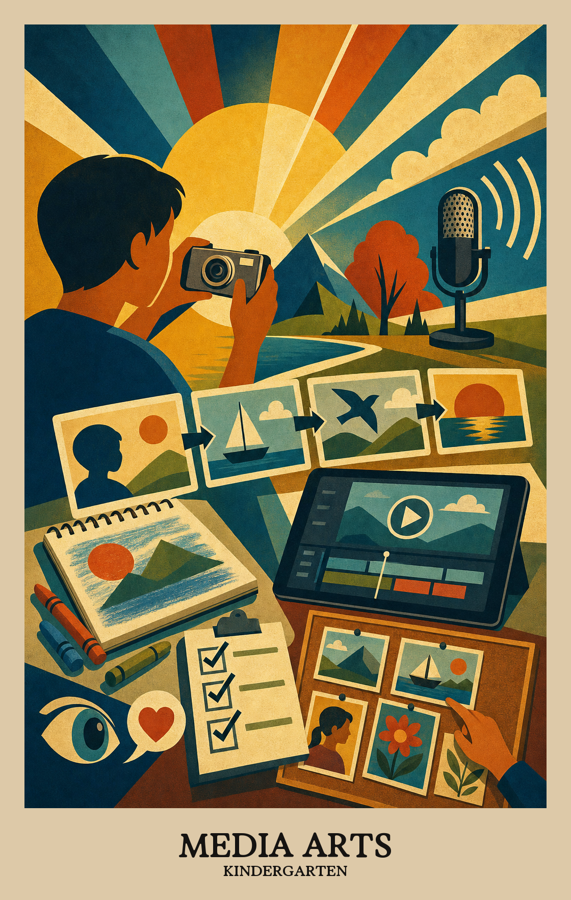 Illustration of what students learn in Kindergarten Arts: Media Arts
