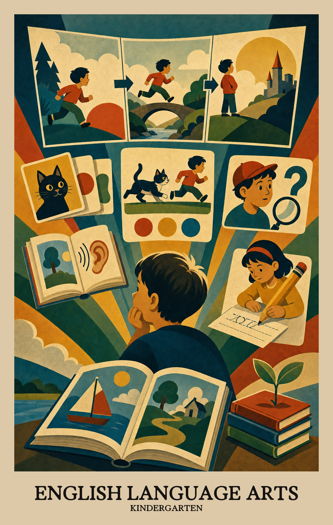 Illustration of what students learn in Kindergarten English Language Arts
