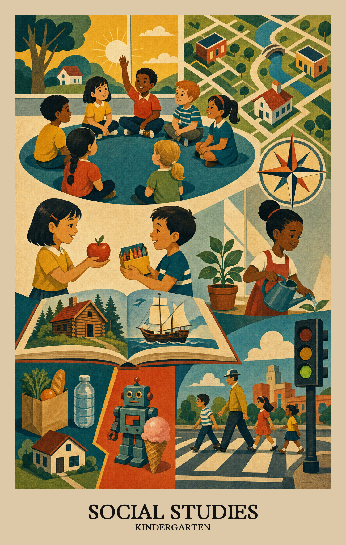 Illustration of what students learn in Kindergarten Social Studies
