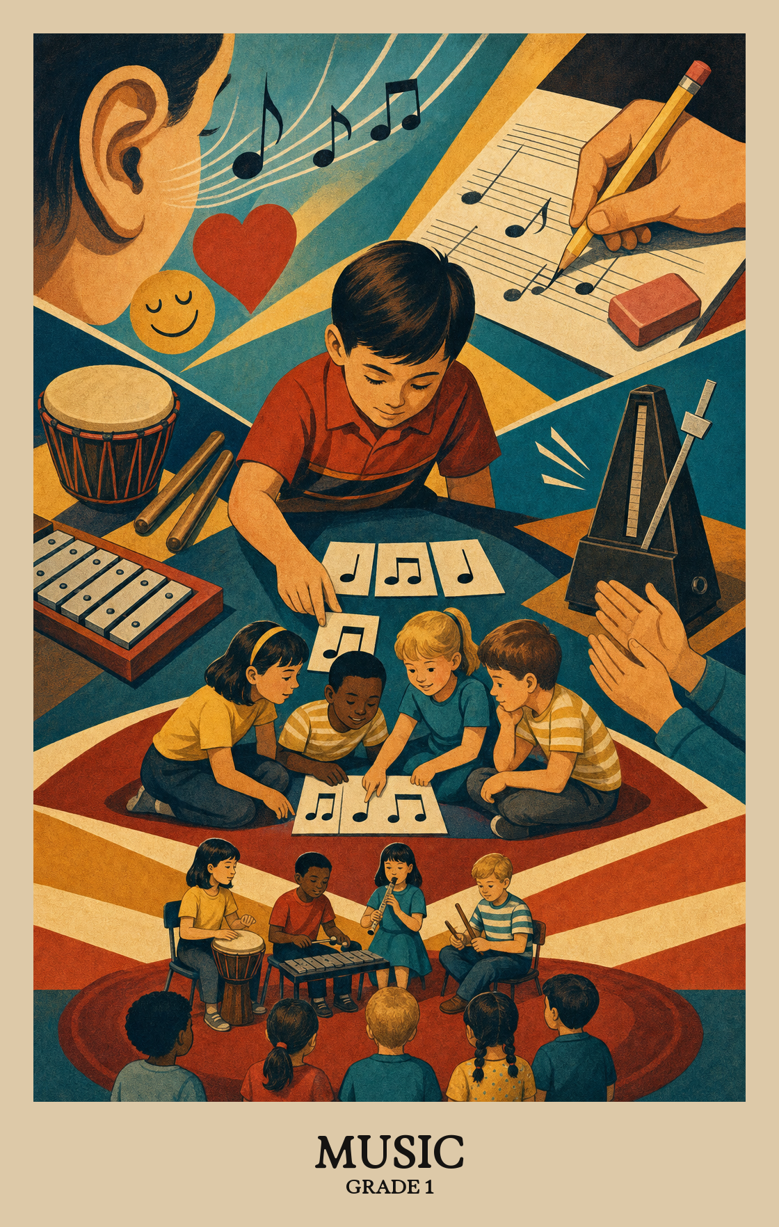 Illustration of what students learn in Grade 1 Arts: Music