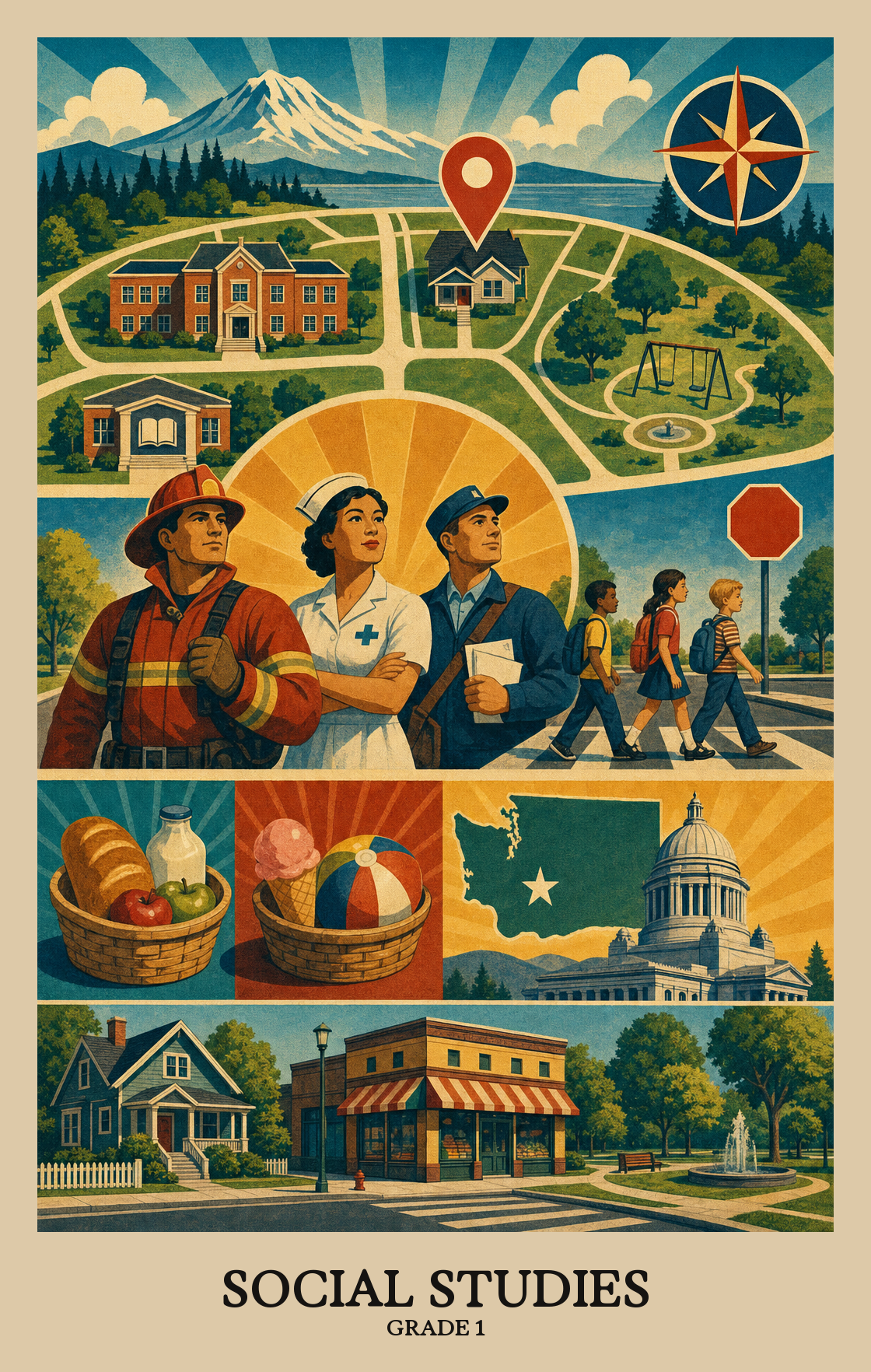 Illustration of what students learn in Grade 1 Social Studies