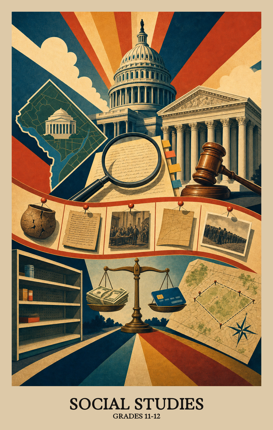 Illustration of what students learn in Grades 11-12 Social Studies