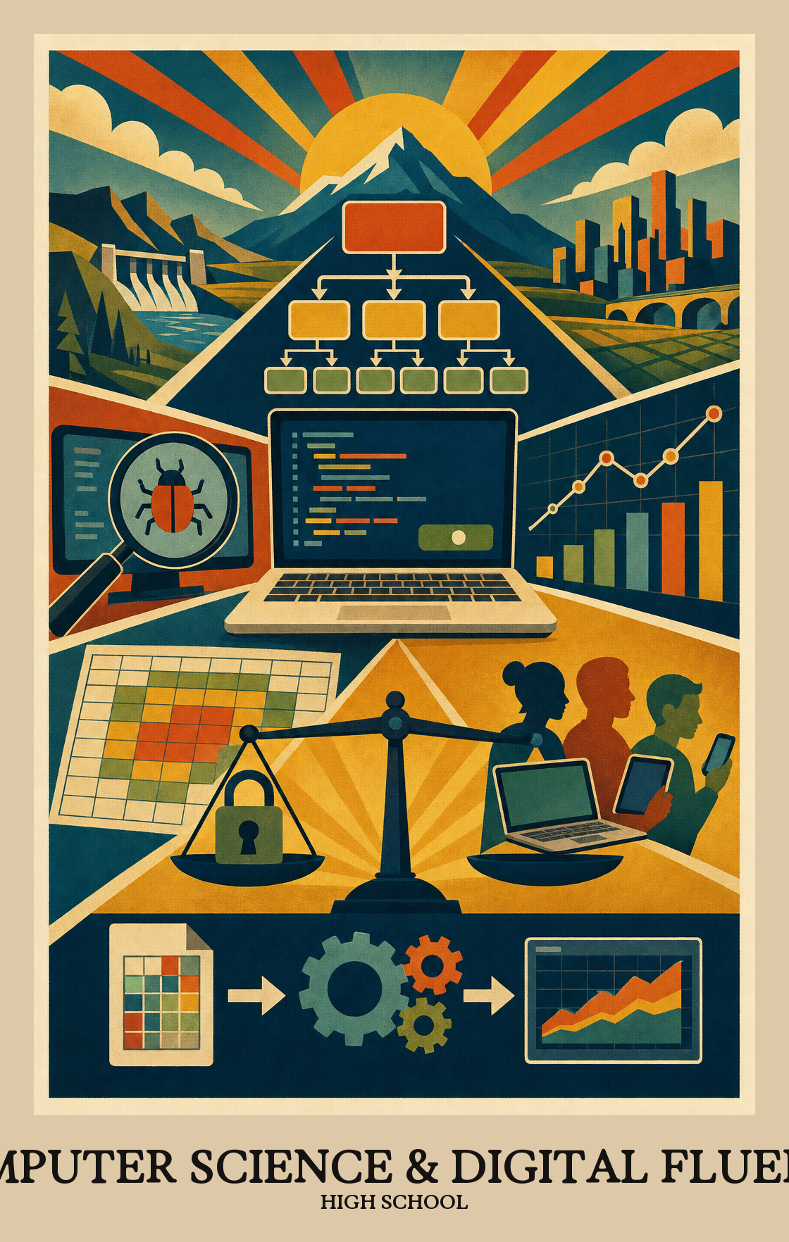 Illustration of what students learn in High School Computer Science & Digital Fluency
