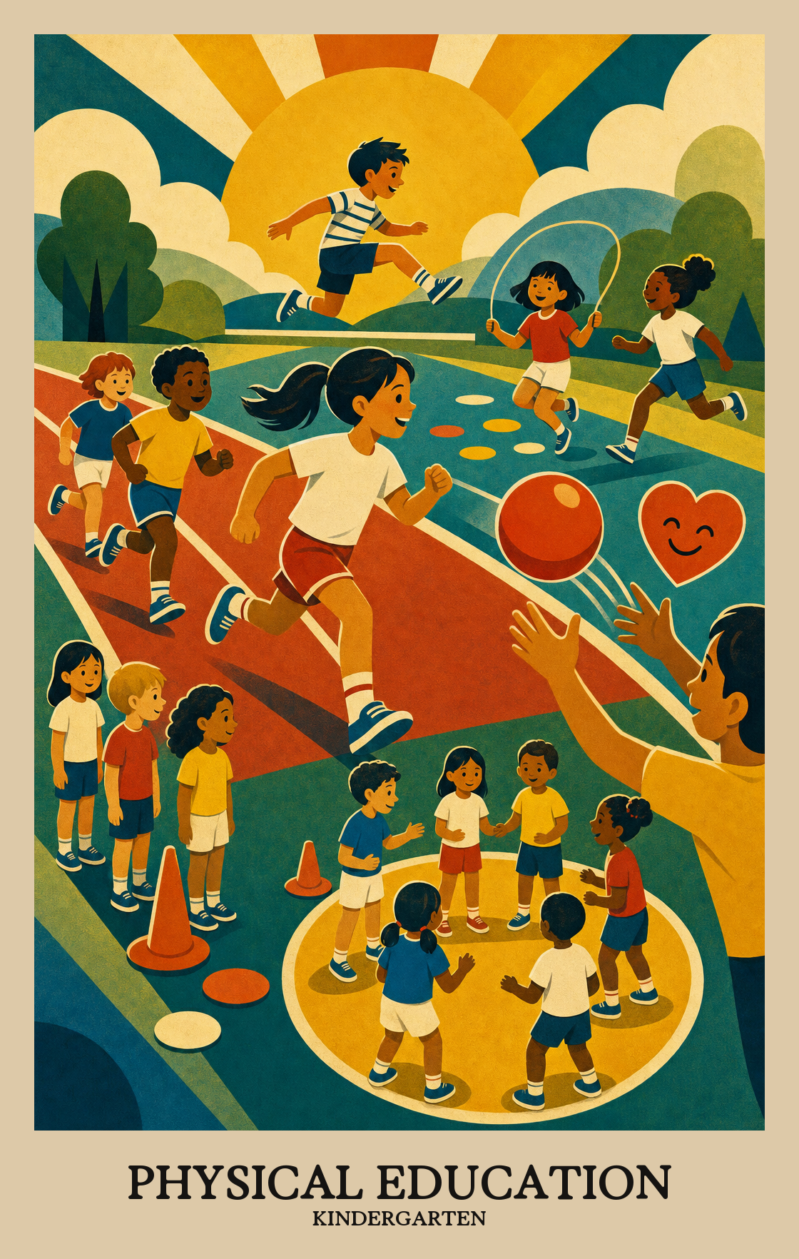 Illustration of what students learn in Kindergarten Physical Education