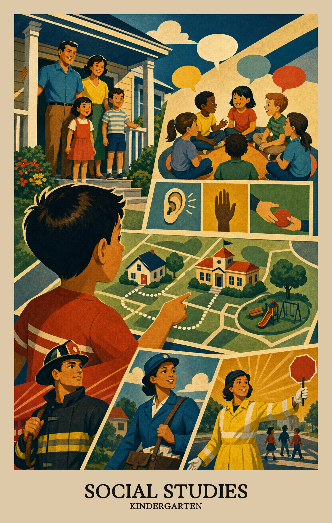 Illustration of what students learn in Kindergarten Social Studies