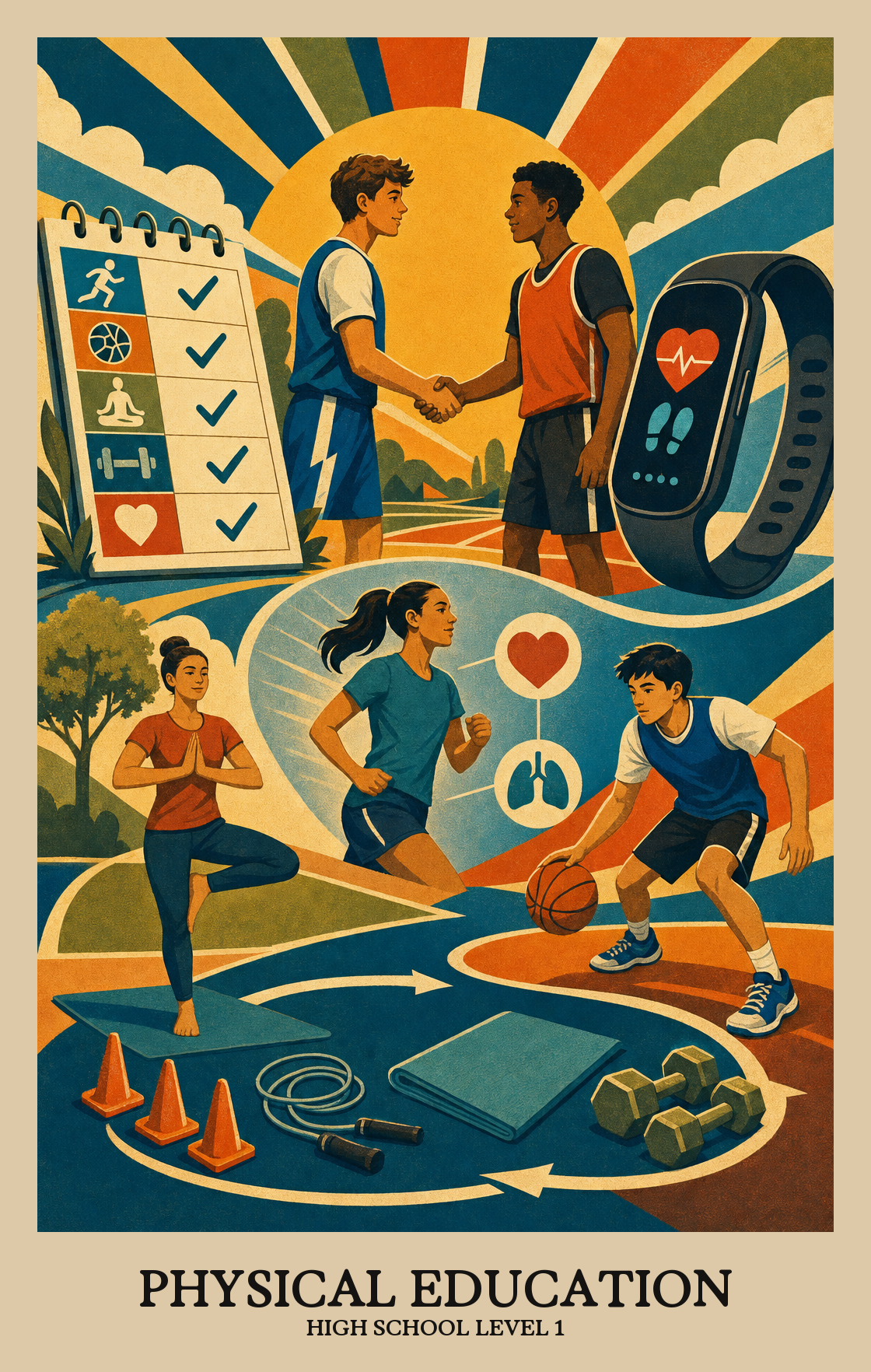 Illustration of what students learn in High School Level 1 Physical Education