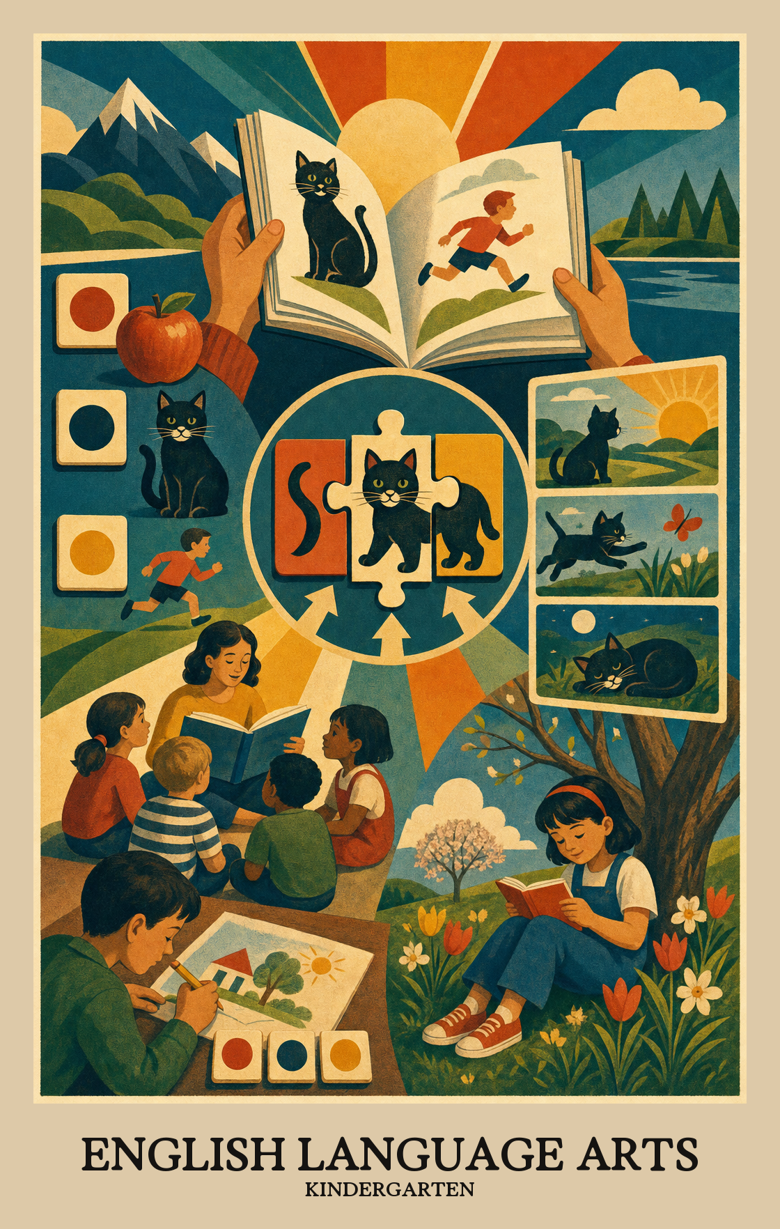 Illustration of what students learn in Kindergarten English Language Arts
