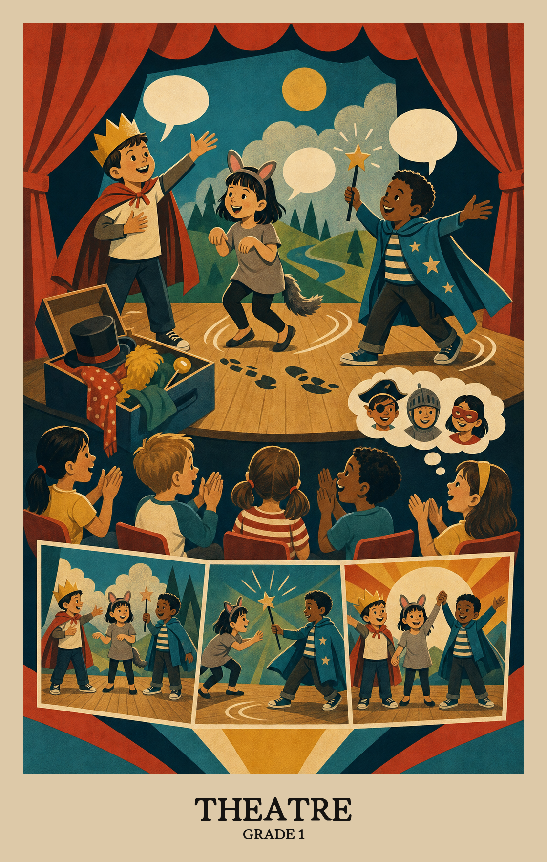 Illustration of what students learn in Grade 1 Arts: Theatre