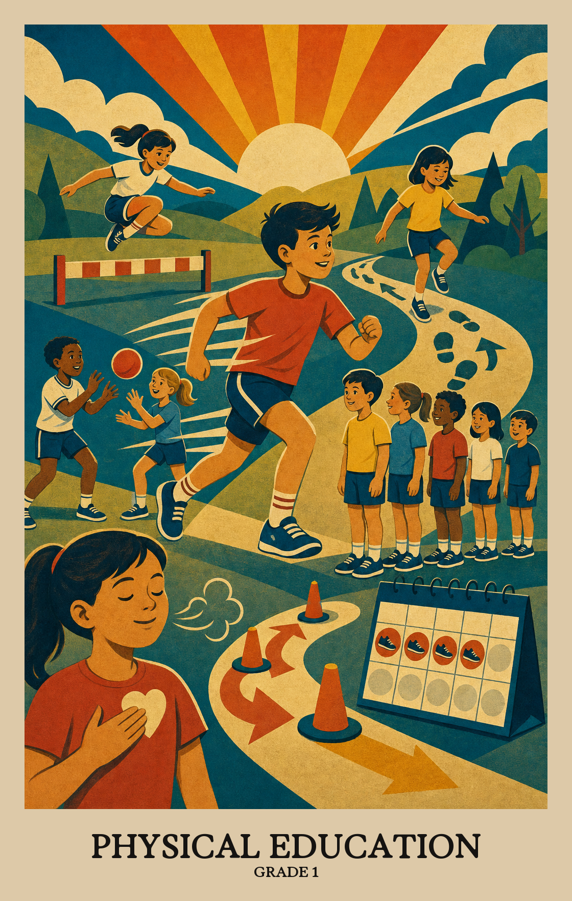 Illustration of what students learn in Grade 1 Physical Education