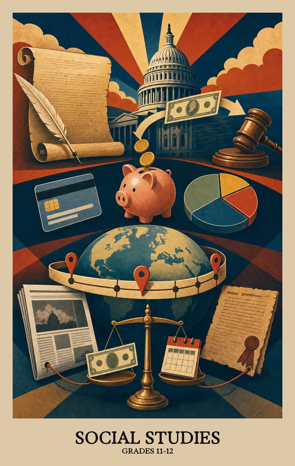 Illustration of what students learn in Grades 11-12 Social Studies
