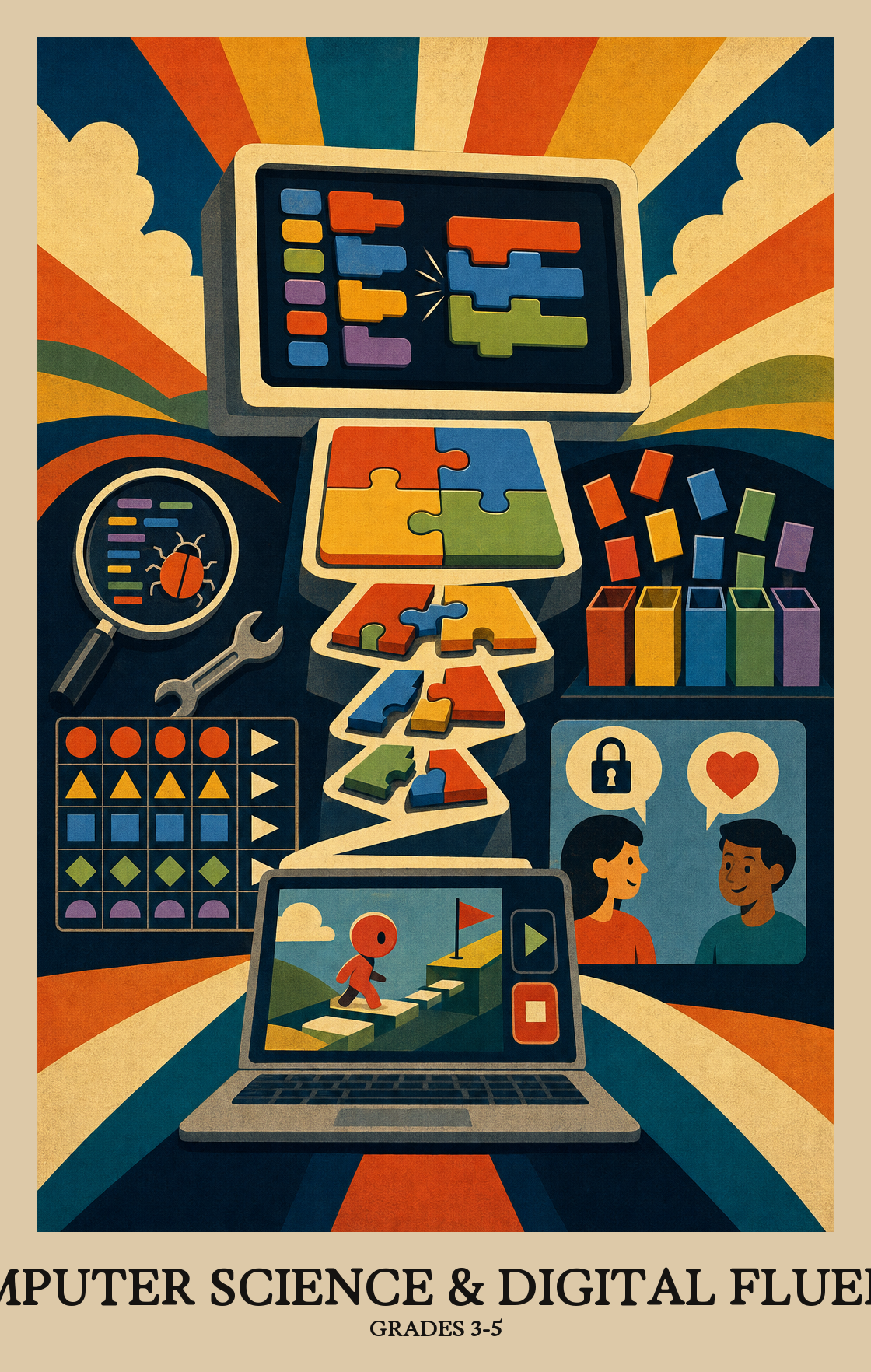 Illustration of what students learn in Grades 3-5 Computer Science & Digital Fluency
