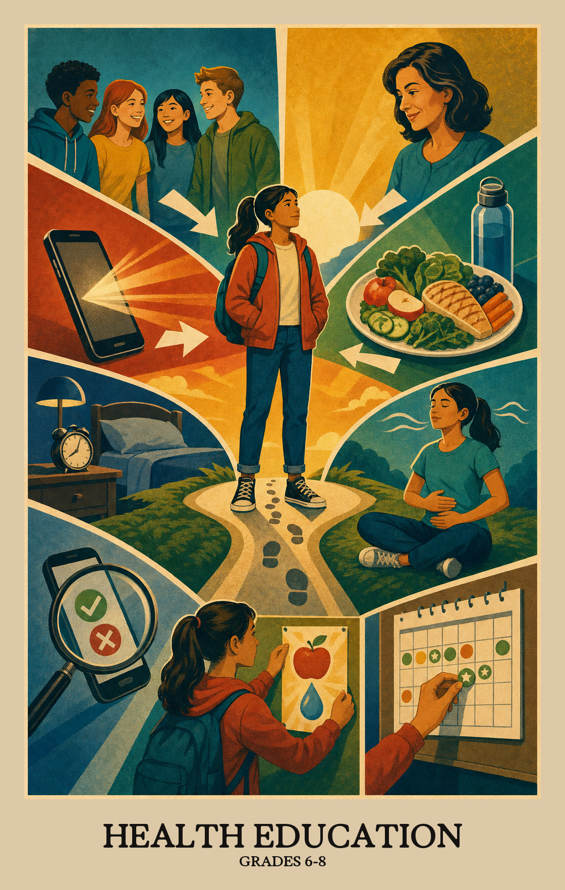 Illustration of what students learn in Grades 6-8 Health Education
