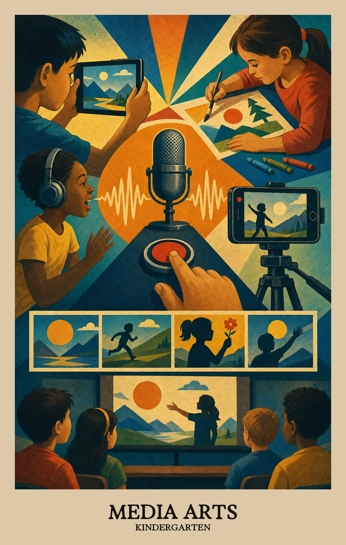 Illustration of what students learn in Kindergarten Arts: Media Arts