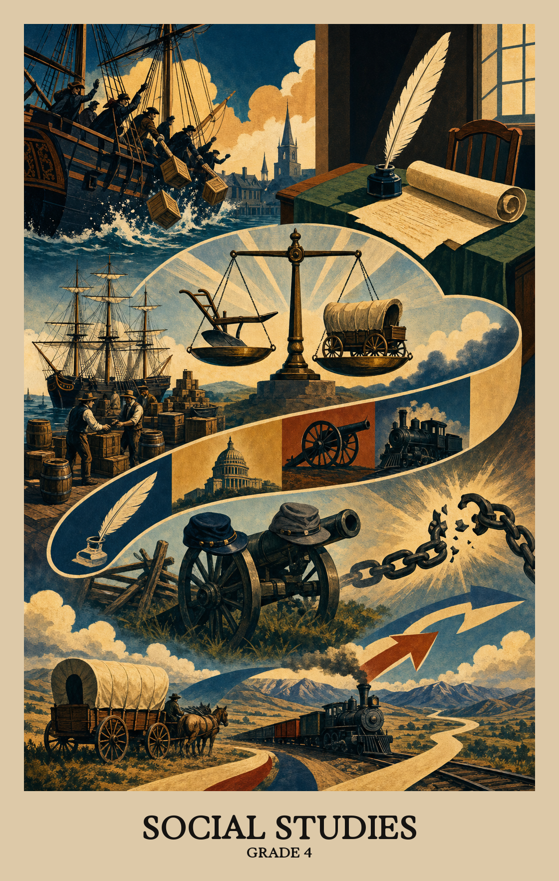 Illustration of what students learn in Grade 4 Social Studies