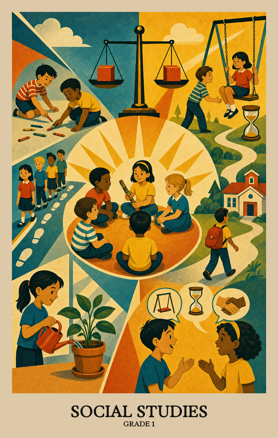Illustration of what students learn in Grade 1 Social Studies