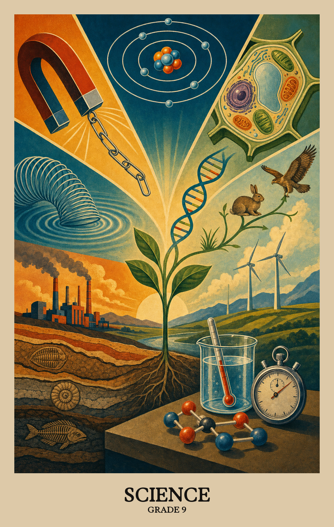 Illustration of what students learn in Grade 9 Science