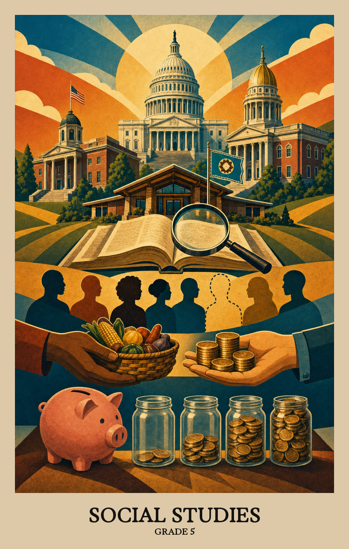Illustration of what students learn in Grade 5 Social Studies