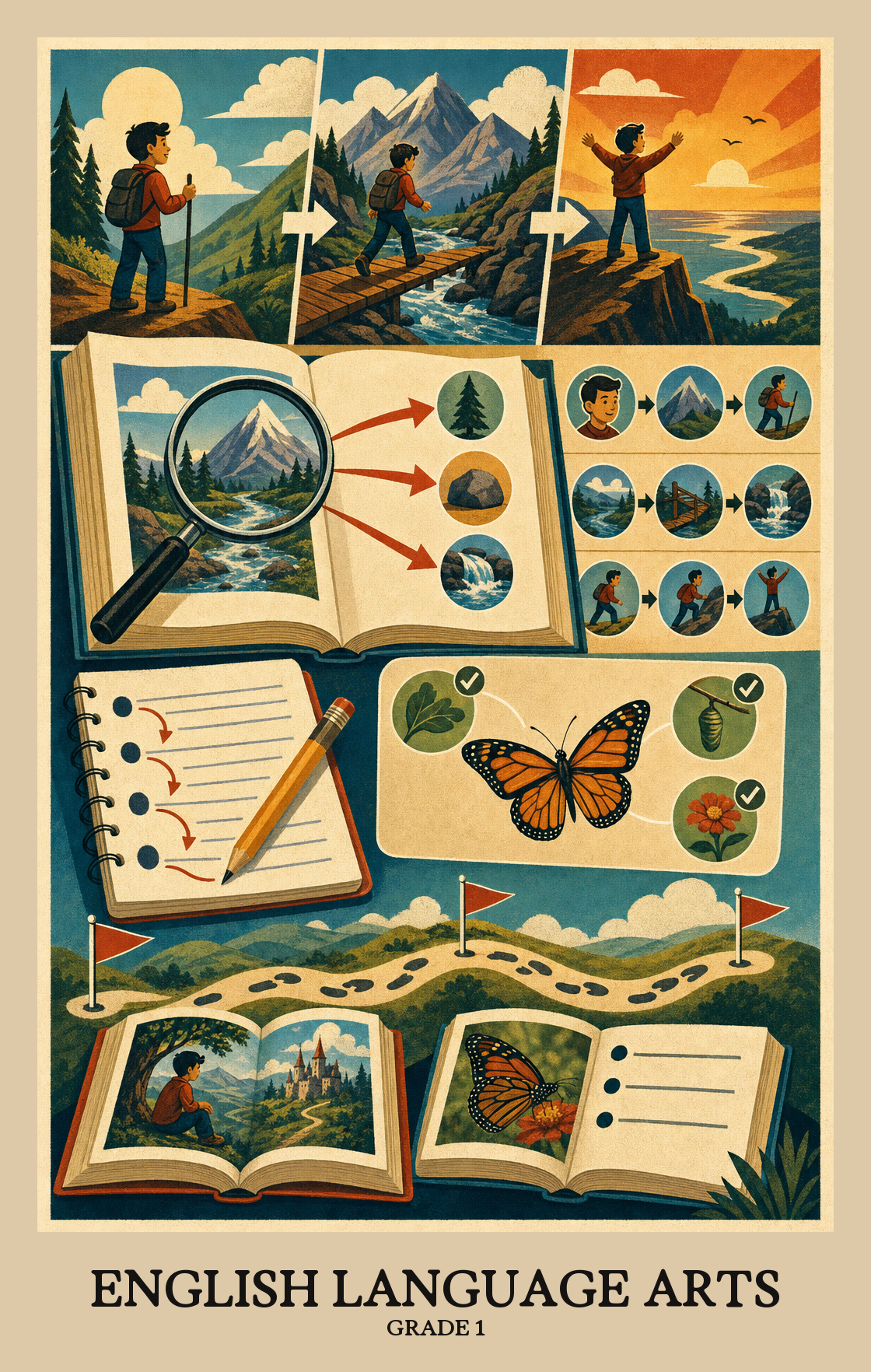 Illustration of what students learn in Grade 1 English Language Arts