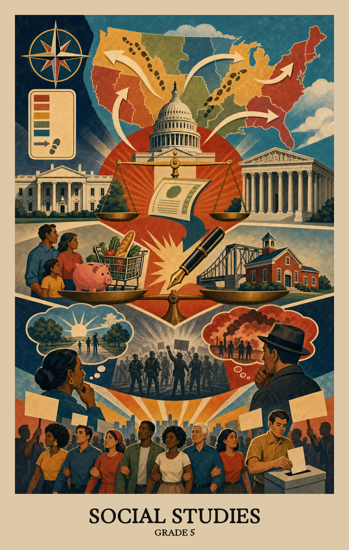 Illustration of what students learn in Grade 5 Social Studies