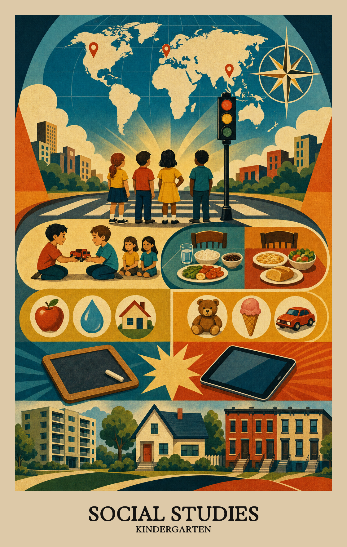 Illustration of what students learn in Kindergarten Social Studies