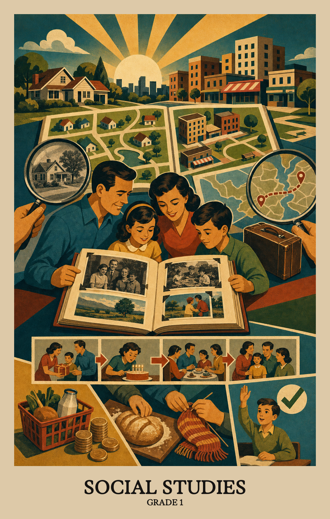 Illustration of what students learn in Grade 1 Social Studies