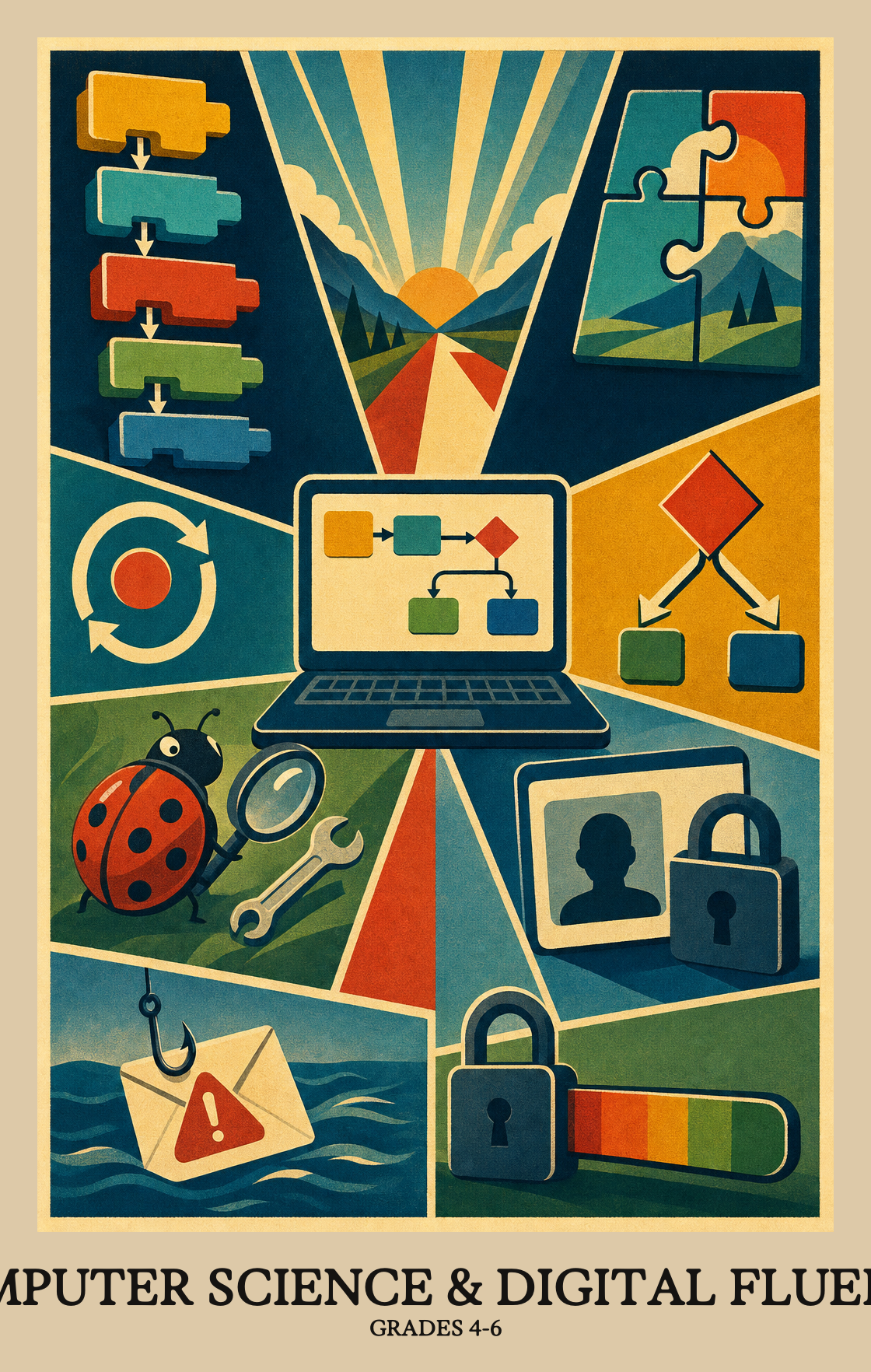Illustration of what students learn in Grades 4-6 Computer Science & Digital Fluency