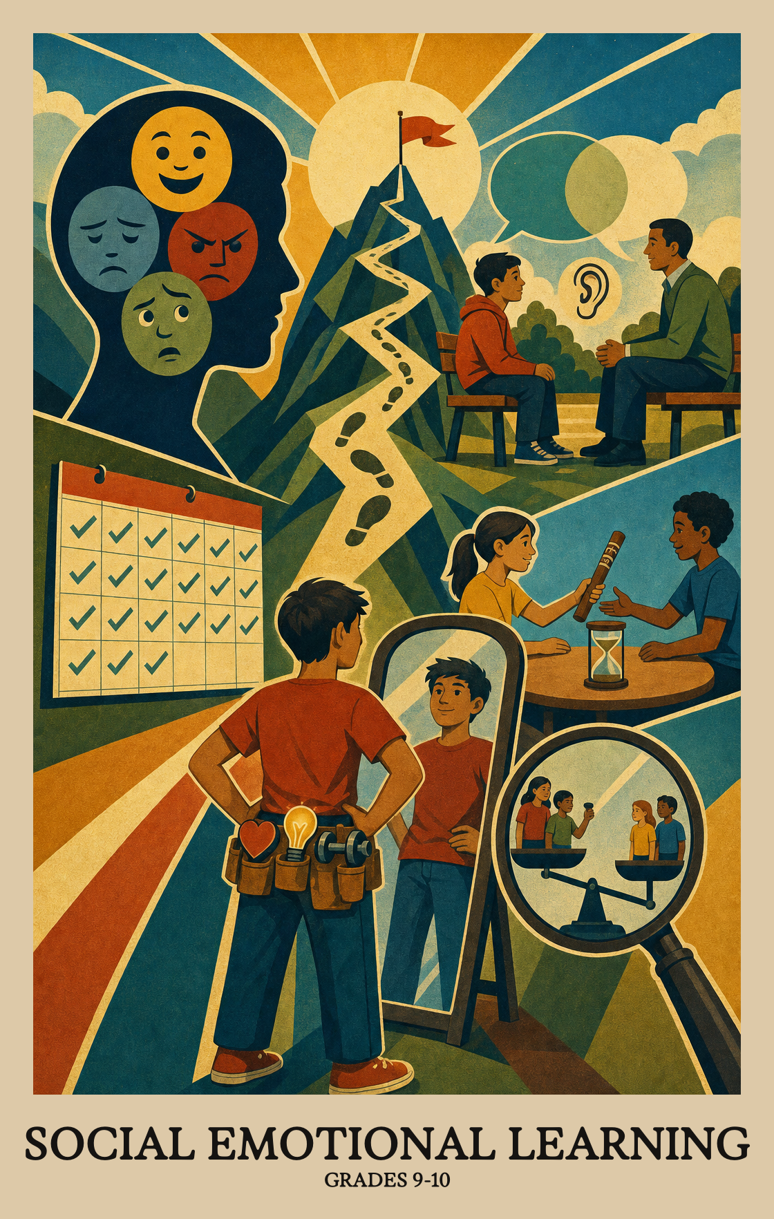Illustration of what students learn in Grades 9-10 Social Emotional Learning